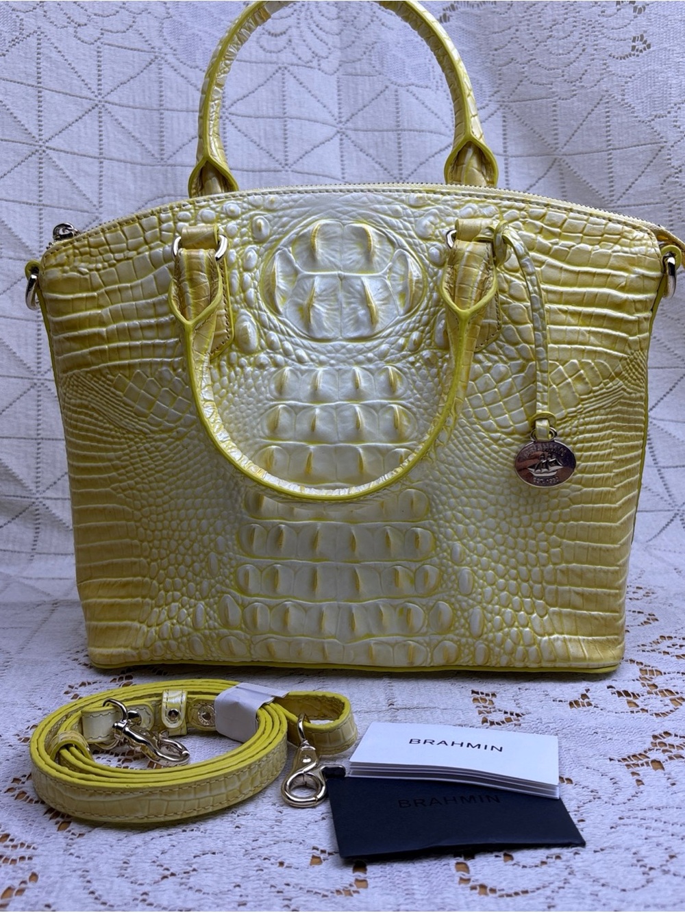Brahmin Duxbury Sunbeam Yellow Melbourne Croc Embossed Leather Satchel